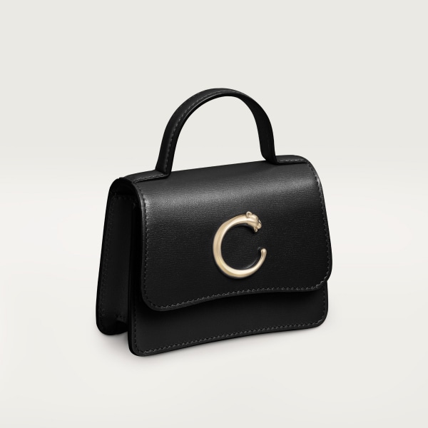 Micro chain bag, Panthère de Cartier Black calfskin, golden finish