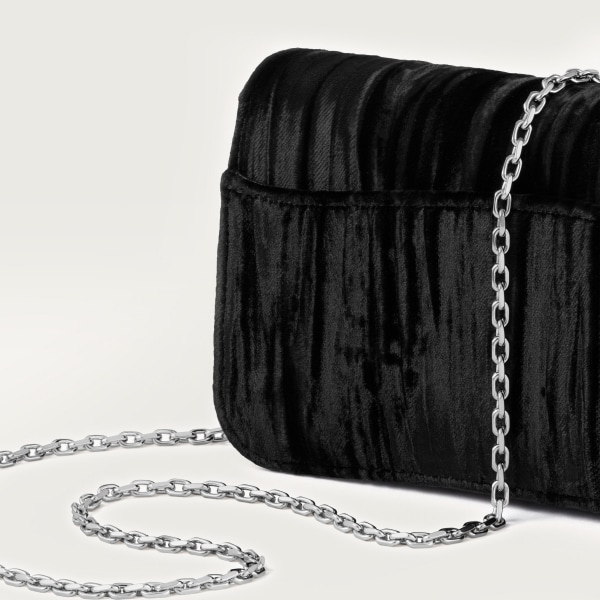 Chain bag mini, Panthère de Cartier Black pleated velvet, palladium finish and black enamel