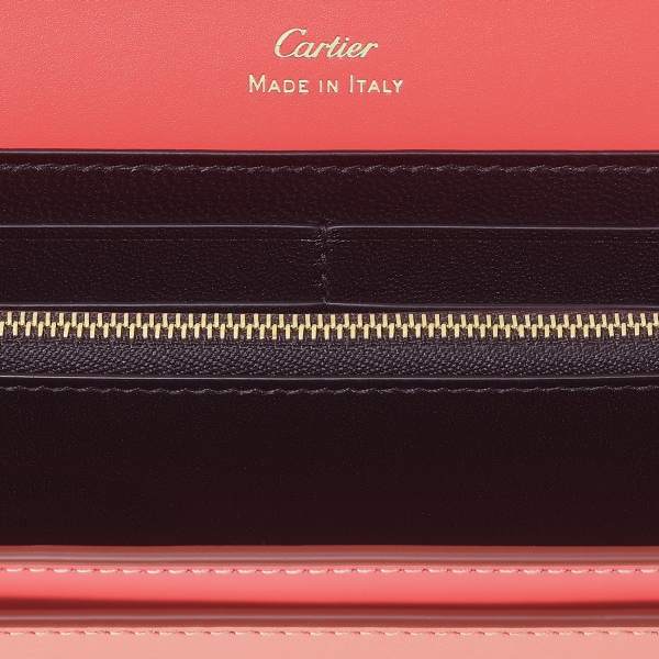 C de Cartier Small Leather Goods, Wallet Two-tone coral/light coral calfskin, golden finish and coral/light coral enamel