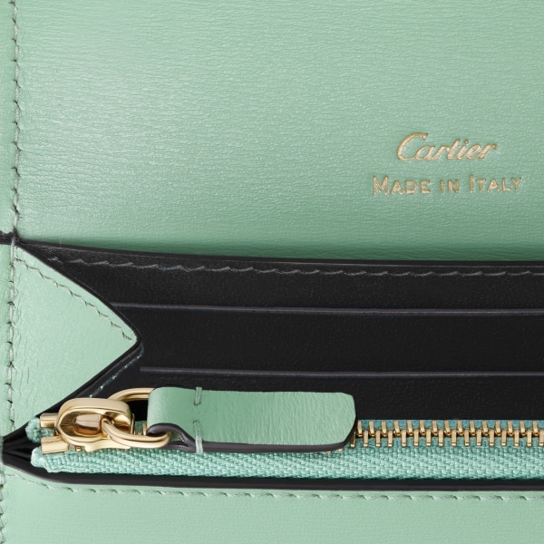 Mini wallet, Panthère de Cartier Sage green calfskin, golden finish
