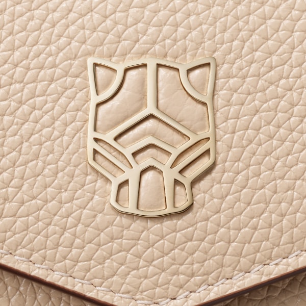 International wallet with flap, Panthère de Cartier Light beige grained calfskin, golden finish