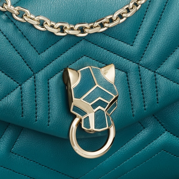 Mini model chain bag, Panthère de Cartier Petrol blue quilted calfskin, golden finish