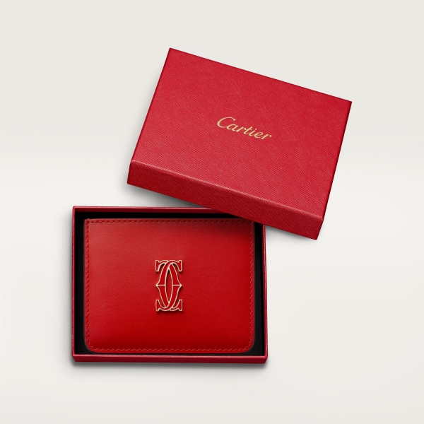 C de Cartier Small Leather Goods, Card holder Red calfskin, golden finish and red enamel
