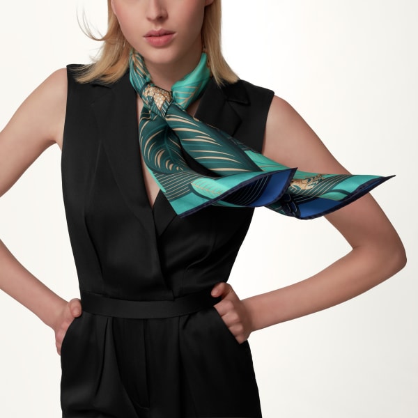 Birds of Paradise 90 scarf
 Blue and green silk twill