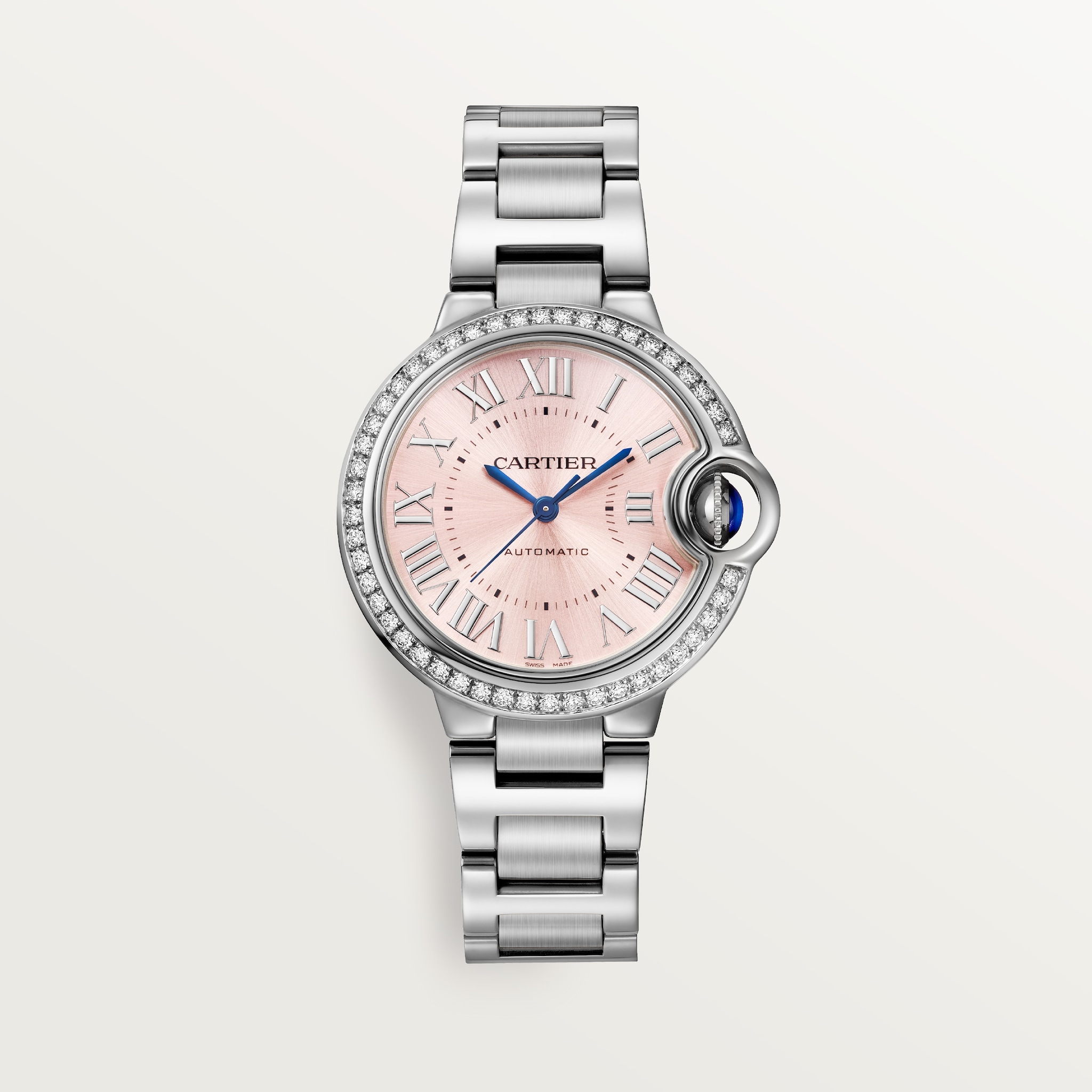 Reloj Ballon Bleu de Cartier33 mm, movimiento mecánico de carga automática, acero, diamantes