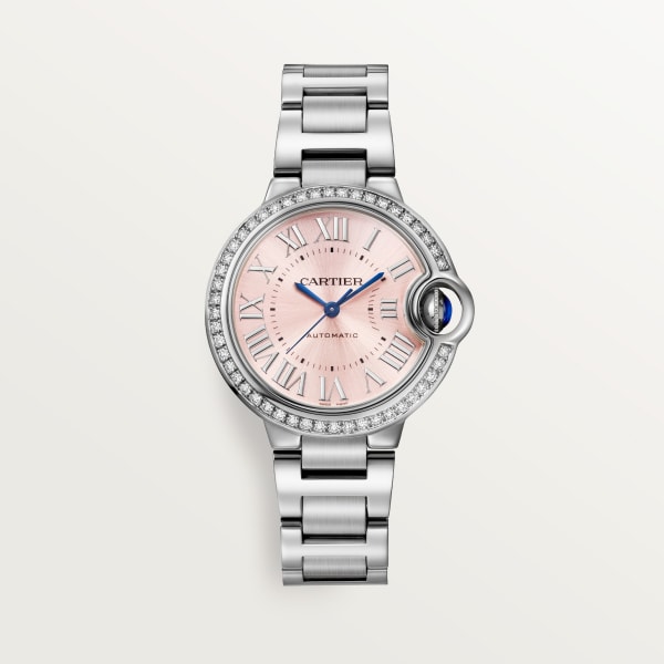 Reloj Ballon Bleu de Cartier 33 mm, movimiento mecánico de carga automática, acero, diamantes