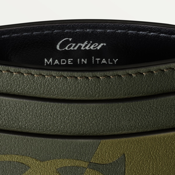 Tarjetero doble Must de Cartier Piel de becerro lisa Logo XL caqui, acabado paladio