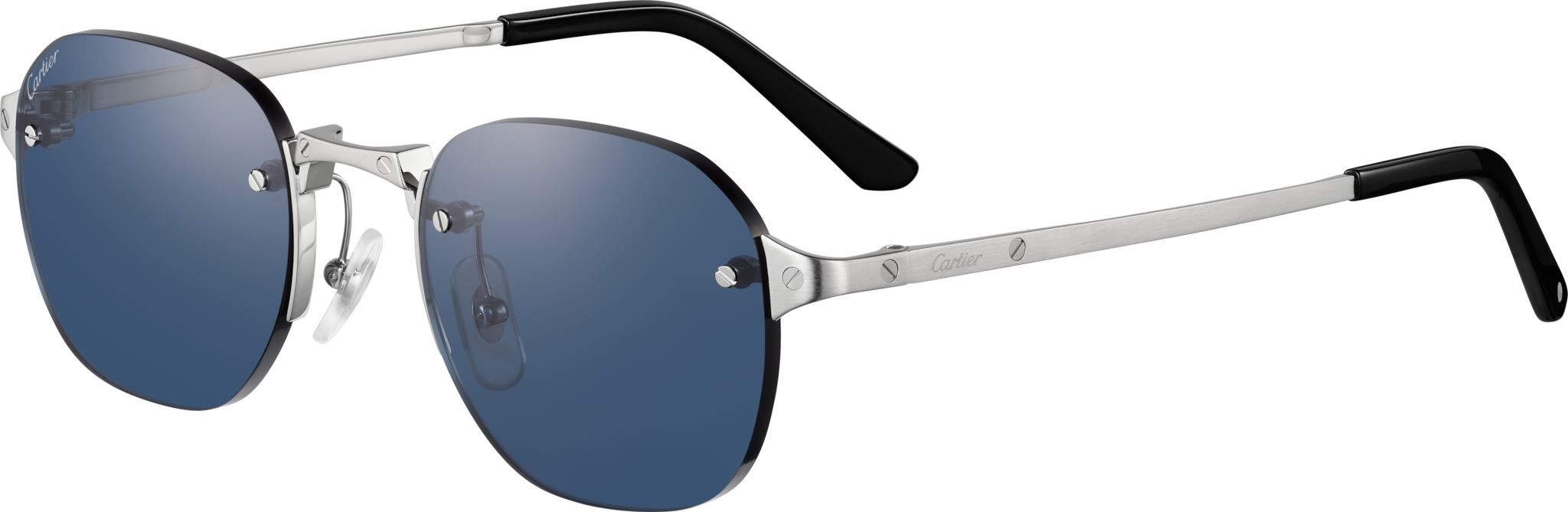 Gafas de sol Santos de CartierMetal acabado platino liso y cepillado, lentes azules
