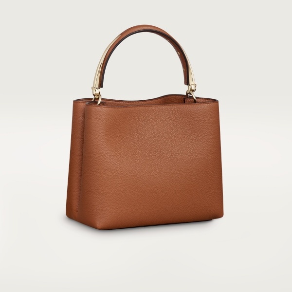 Bolso con asa tamaño pequeño, Panthère de Cartier Bolso con asa, piel de becerro graneada caramelo, acabado dorado