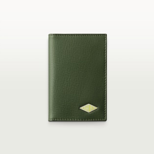 Four-credit card holder, Cartier Losange Khaki calfskin, palladium finish and enamel