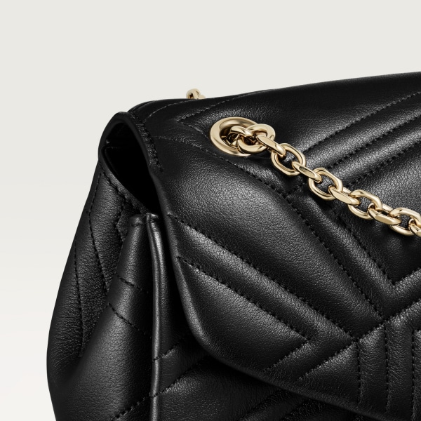 Chain bag mini, Panthère de Cartier Black calfskin, golden finish