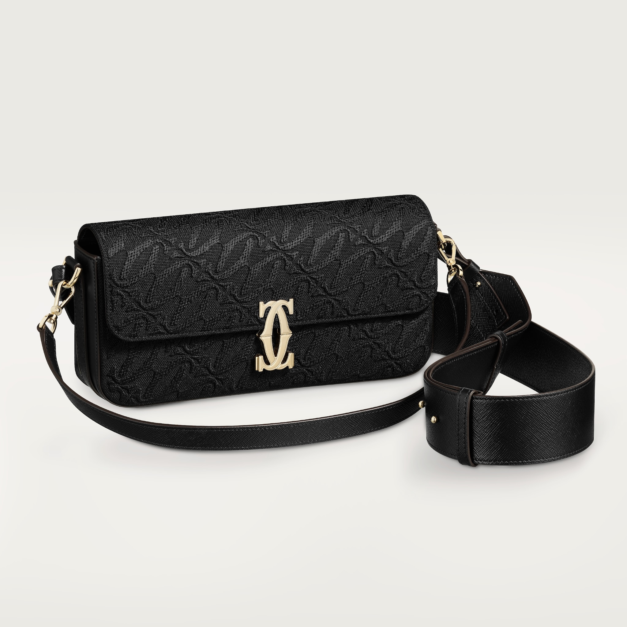 C de Cartier east-west bagEmbroidery, black calfskin, golden finish