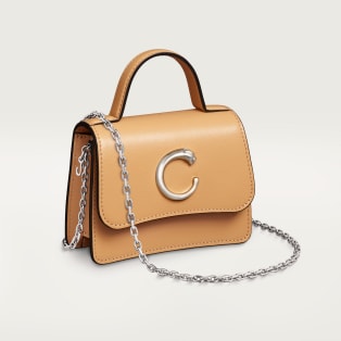 Bolso de cadena tamaño micro, Panthère de Cartier Piel de becerro beige camel, acabado paladio