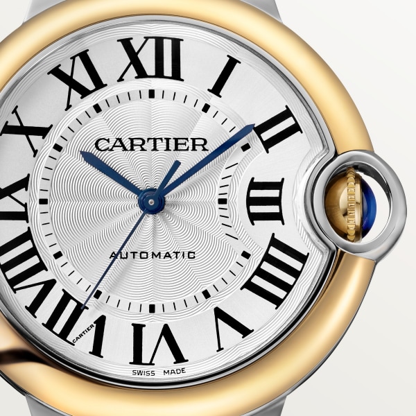 Reloj Ballon Bleu de Cartier 36 mm, movimiento mecánico de carga automática, oro amarillo, acero