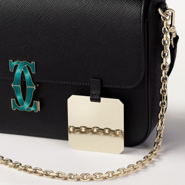 Small chain bag, C de Cartier Black calfskin, golden finish