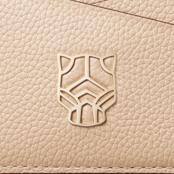 Simple card holder, Panthère de Cartier Light beige grained calfskin, golden finish