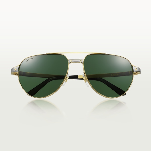 Gafas de sol Santos de Cartier Metal acabado dorado liso y cepillado, lentes verdes