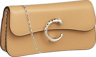 Chain bag mini model, Panthère de Cartier Camel beige calfskin, palladium finish