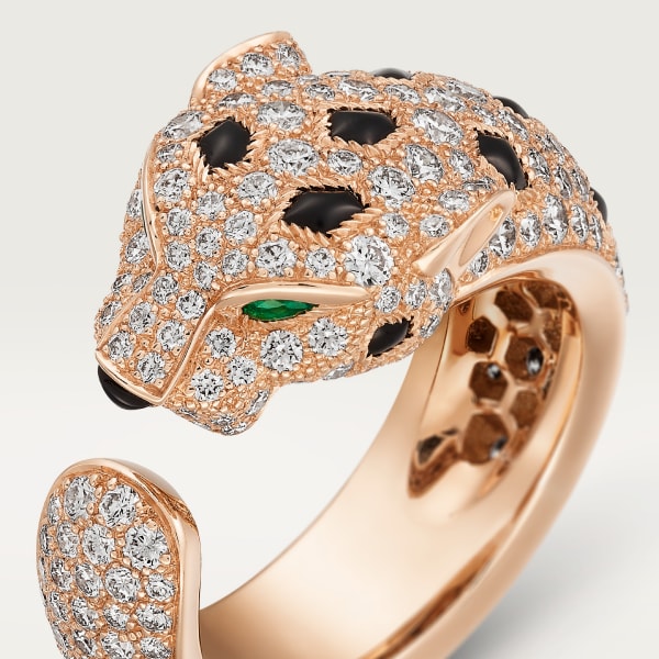 Panthère de Cartier ring Rose gold, diamonds, onyx, emeralds