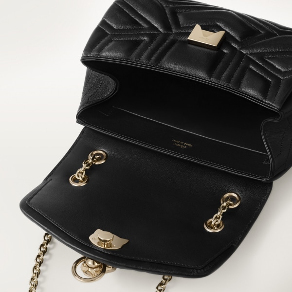 Chain bag mini, Panthère de Cartier Black calfskin, golden finish