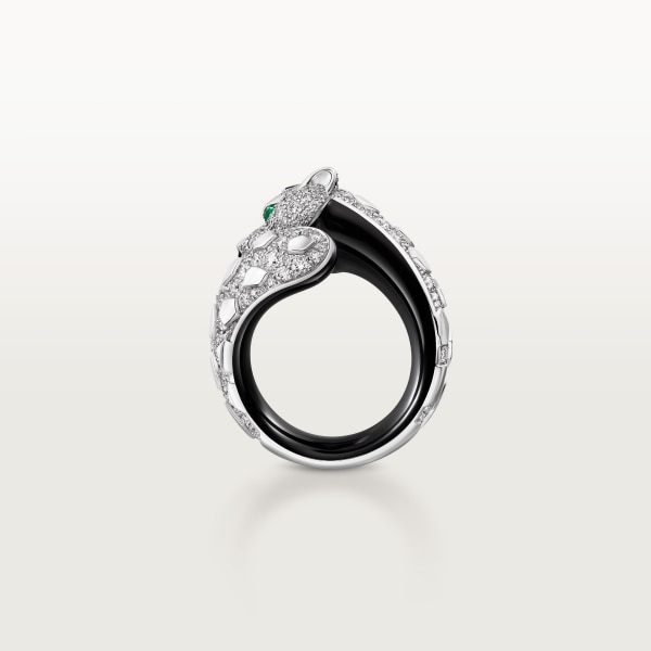 Panthère de Cartier ring White gold, black lacquer, onyx, emeralds, diamonds