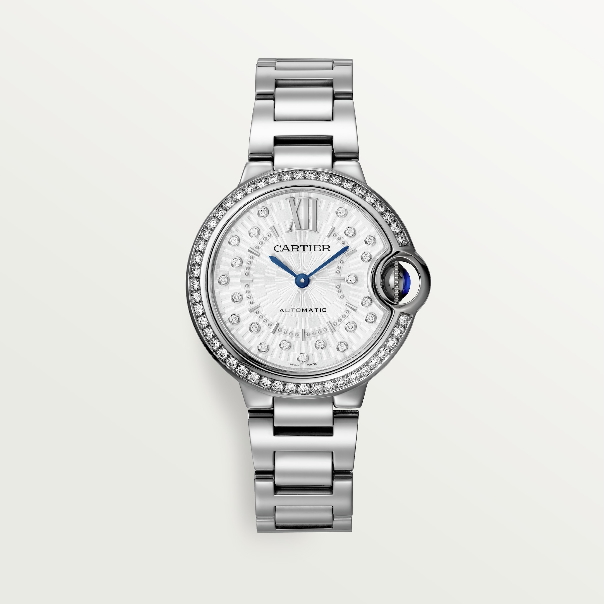 Ballon Bleu de Cartier watch33 mm, automatic mechanical movement, steel, diamonds