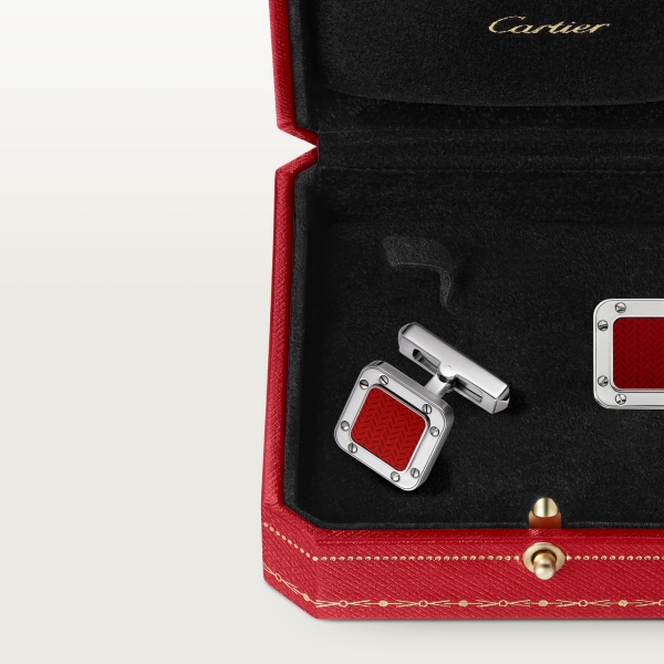 Santos de Cartier cufflinks Sterling silver, palladium finish, burgundy lacquer