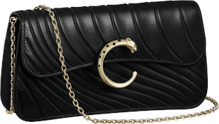 Bolso de cadena tamaño mini, Panthère de Cartier Piel de becerro negra, grabado con el motivo distintivo de Cartier, acabado dorado