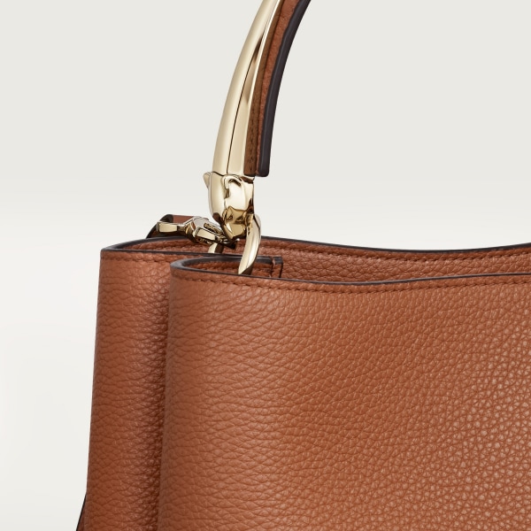 Small model handle bag, Panthère de Cartier Handle bag, caramel grained calfskin, golden finish