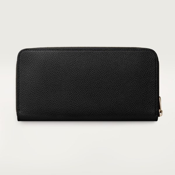 Zipped international wallet, Panthère de Cartier Black grained calfskin, golden finish