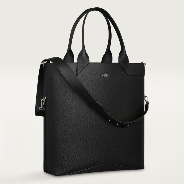 Large black tote bag, Cartier Losange Grained black calfskin, palladium finish and enamel