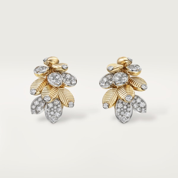 Grain de Café earrings Yellow gold, platinum, diamonds