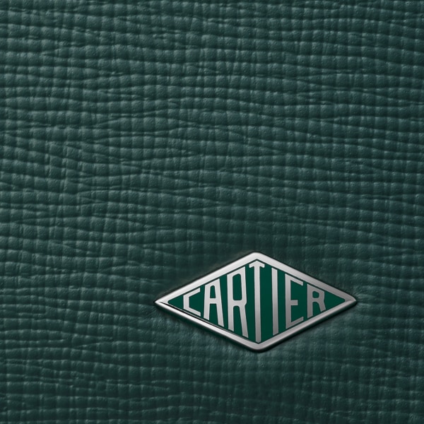 Four-credit card holder, Cartier Losange Pine green grained calfskin, palladium finish and pine green enamel