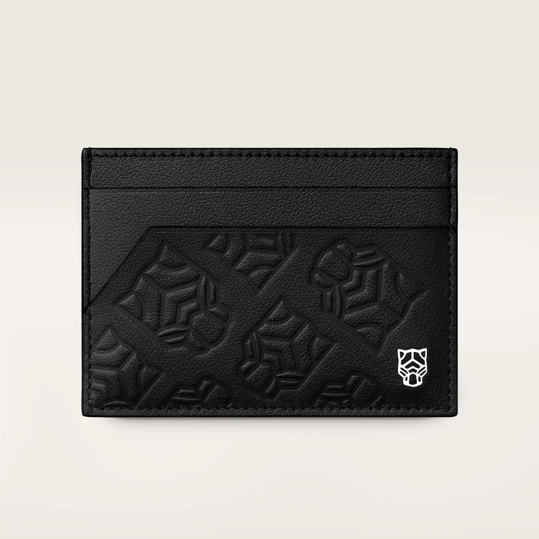 Double card holder, Panthère de CartierBlack embossed calfskin, palladium finish 