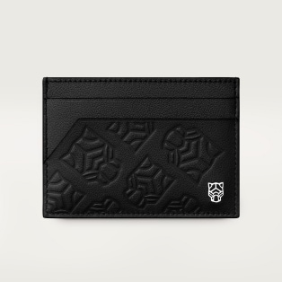 Double card holder, Panthère de Cartier Black embossed calfskin, palladium finish 