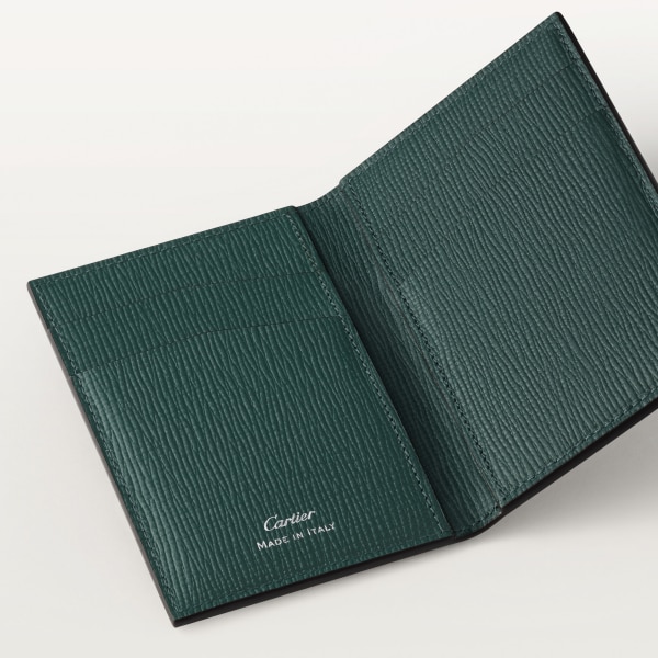 Four-credit card holder, Cartier Losange Pine green grained calfskin, palladium finish and pine green enamel