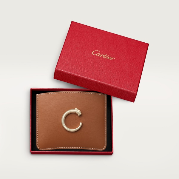 Simple card holder, Panthère de Cartier Caramel calfskin, golden finish