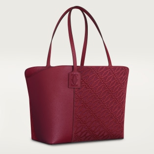 Bolso tote, C de Cartier Piel de becerro texturizada y bordados rojo cereza, acabado dorado