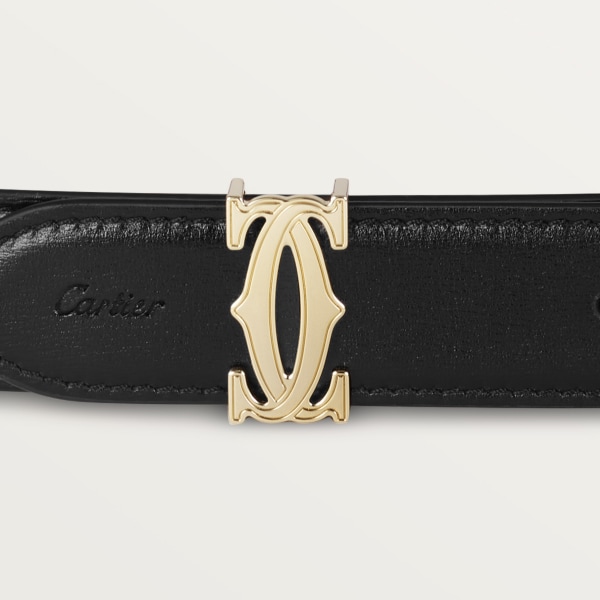 C de Cartier Belt Cherry red and black calfskin, golden-finish buckle