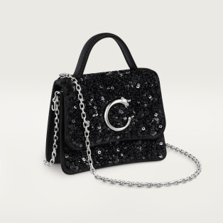 Micro model chain bag, Panthère de Cartier Black sequins on a recycled ECONYL® nylon base, palladium finish