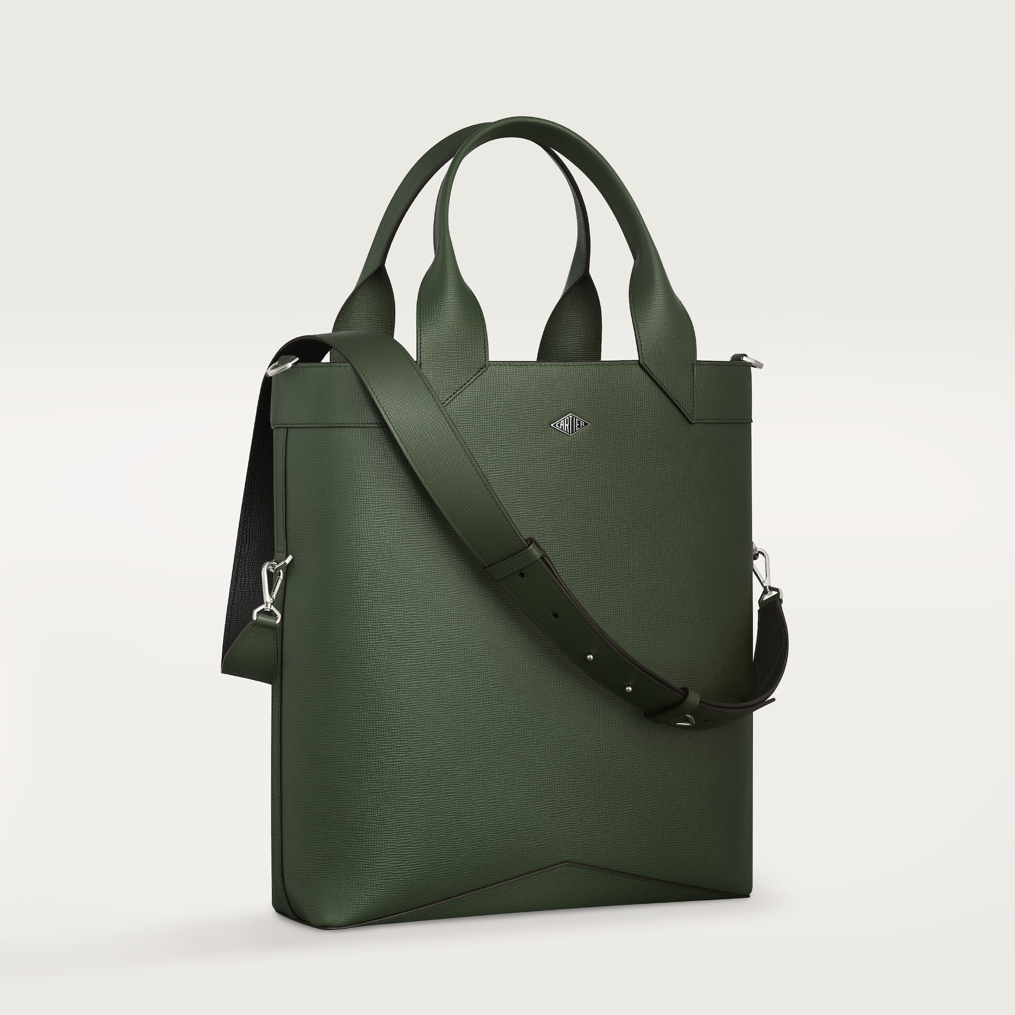 Small model tote bag, Cartier LosangeKhaki textured calfskin, palladium finish and enamel