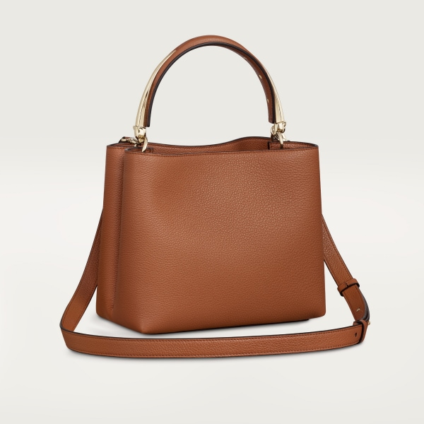 Bolso con asa tamaño pequeño, Panthère de Cartier Bolso con asa, piel de becerro graneada caramelo, acabado dorado