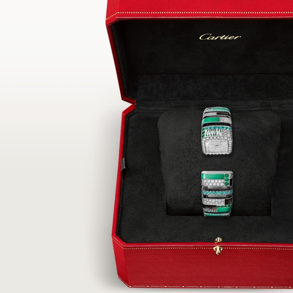 Reflection de Cartier watch Quartz, white gold, diamonds, chrysoprase, obsidian, emeralds, Paraiba tourmalines