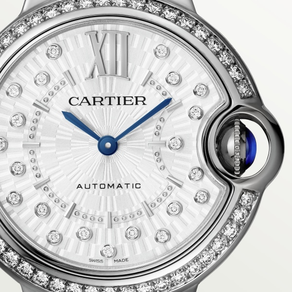 Ballon Bleu de Cartier watch 33 mm, automatic mechanical movement, steel, diamonds