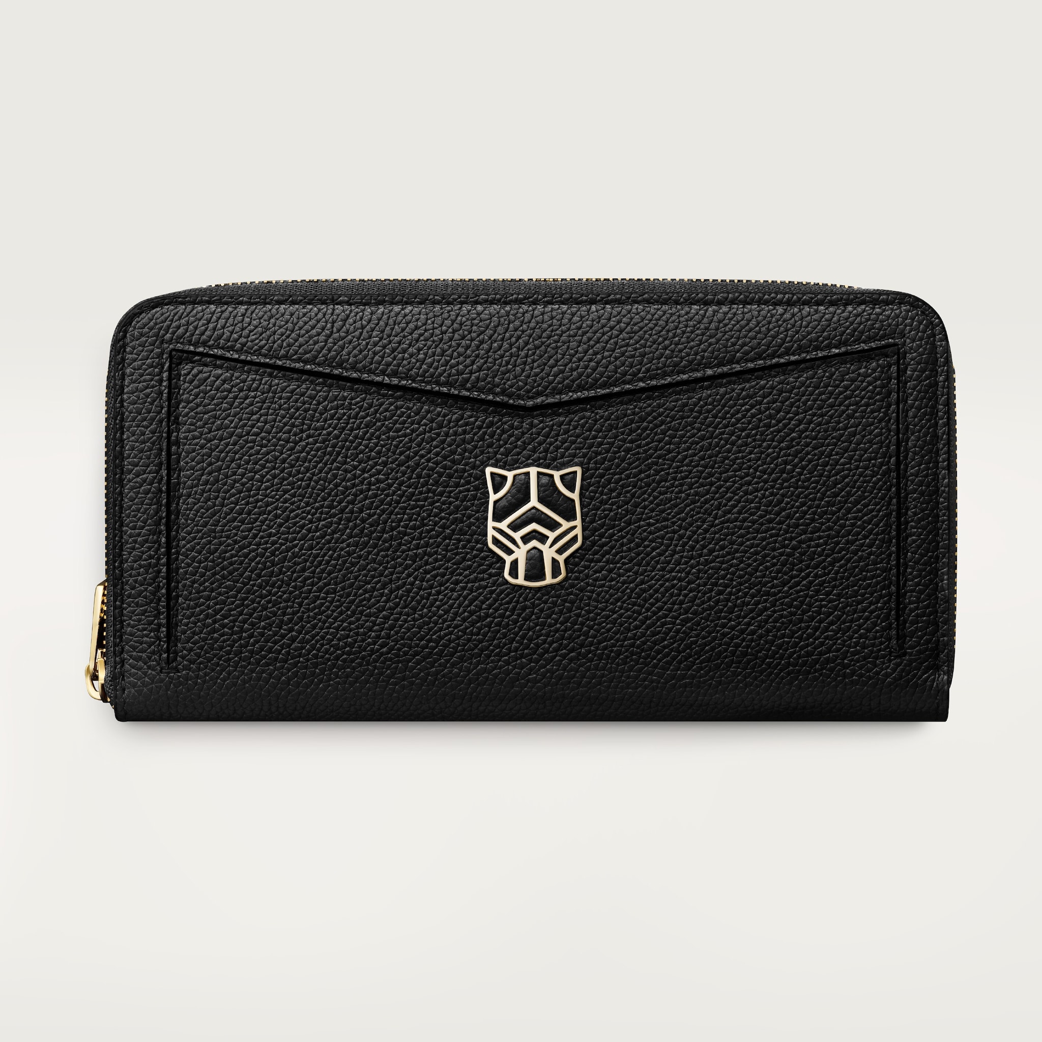 Zipped international wallet, Panthère de CartierBlack grained calfskin, golden finish