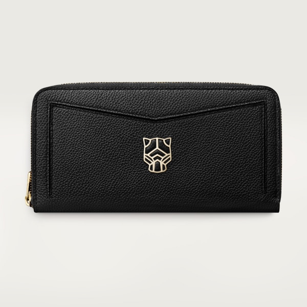 Zipped international wallet, Panthère de Cartier Black grained calfskin, golden finish