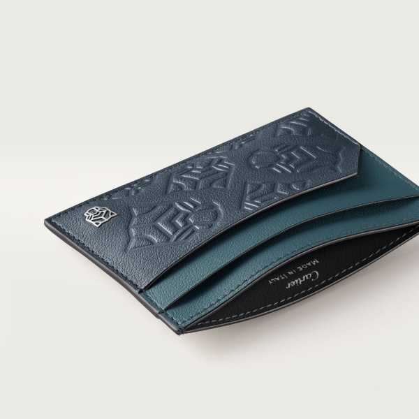 Double card holder, Panthère de Cartier Embossed steel grey and graphite-coloured calfskin, palladium finish