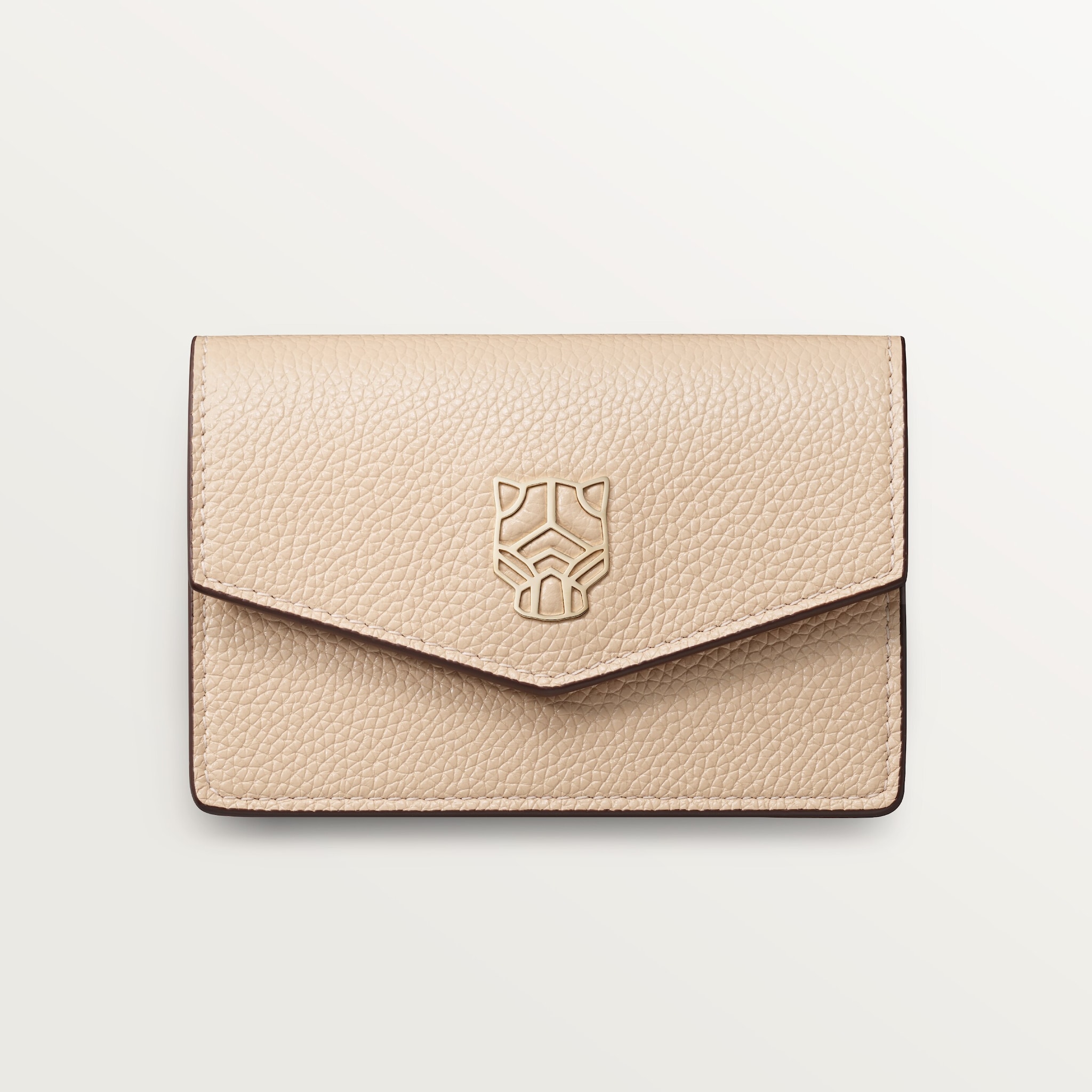 Business card holder with zip, Panthère de CartierLight beige grained calfskin, golden finish