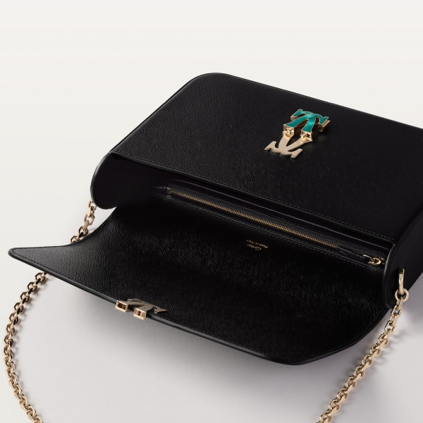 Small chain bag, C de Cartier Black calfskin, golden finish