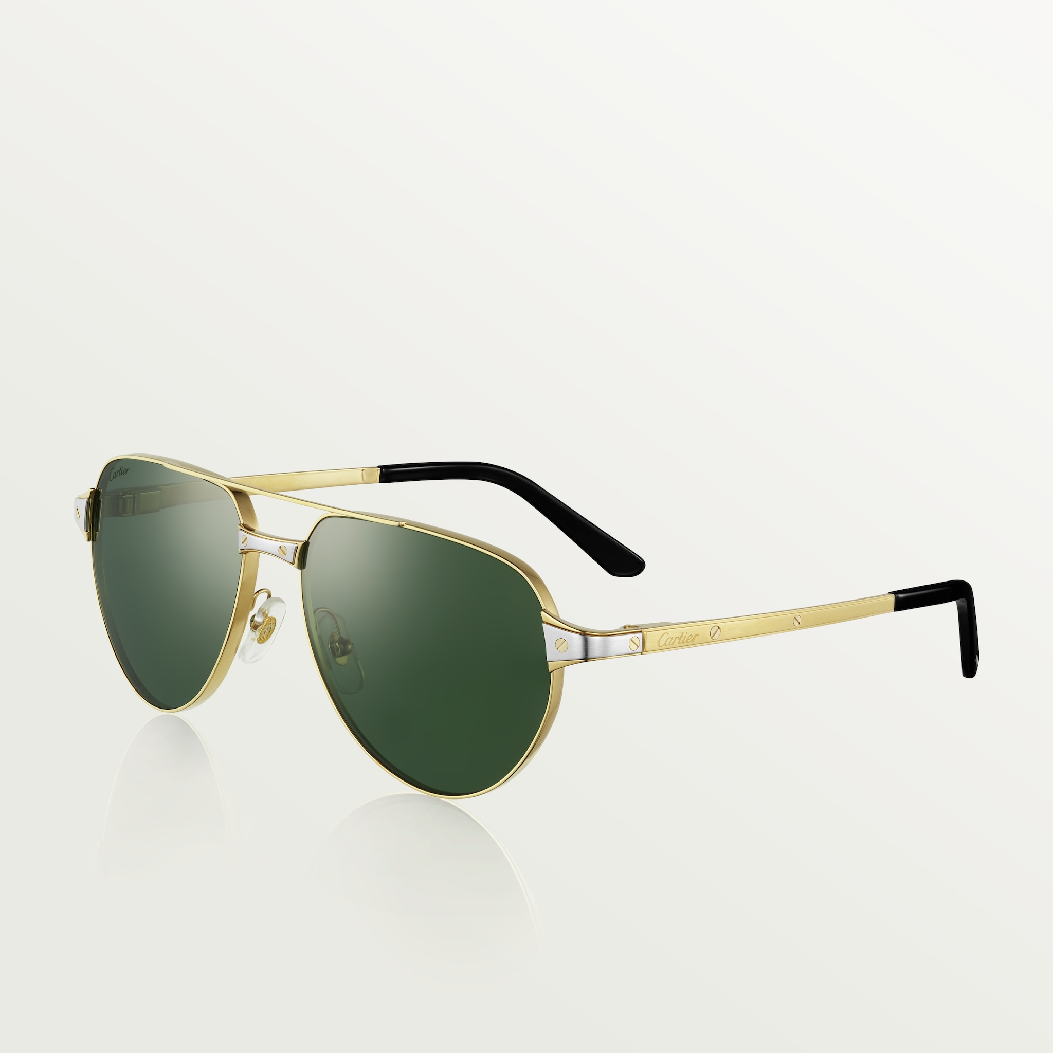 Gafas de sol Santos de CartierMetal acabado dorado liso y cepillado, lentes verdes